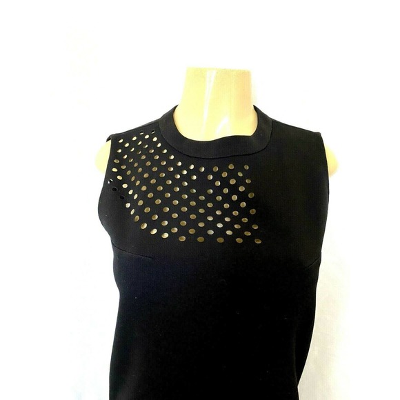 E Fi Mini Dress Black Sleeveless Laser Cut Crew Neck Shift Back Zip S - Picture 4 of 7